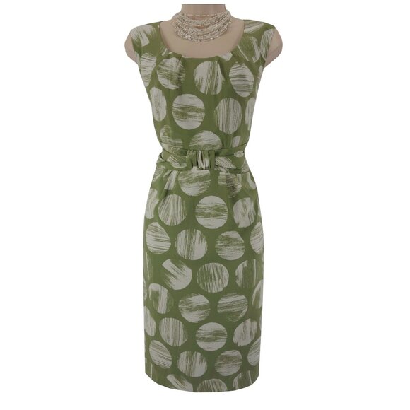 George Green Polka Dot Sage Circle Print Sheath Dress Size 14 Office Summer - Picture 1 of 6